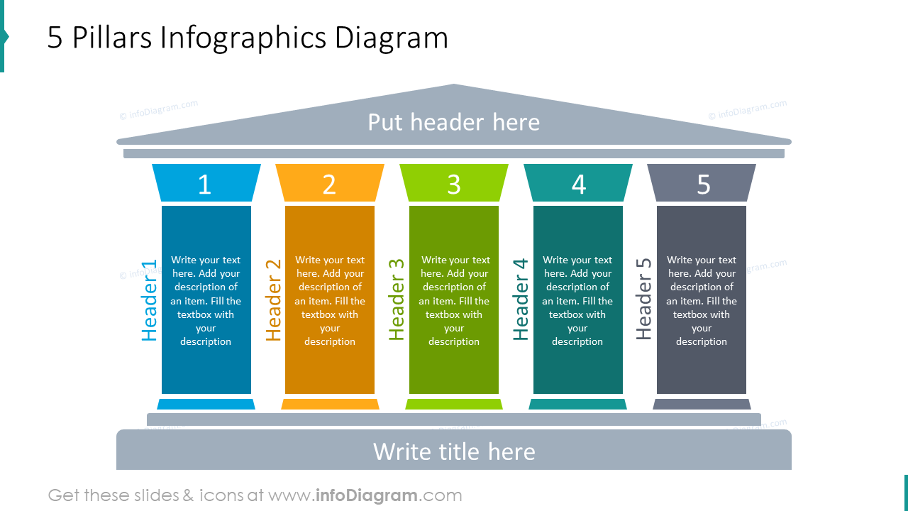 5 Säulen Infografiken Diagramm PPT Folie