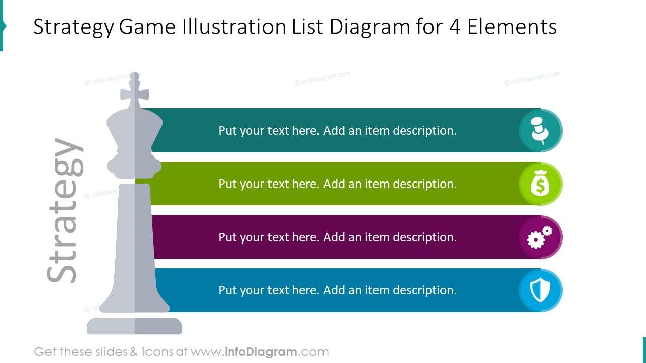 Strategy game illustration list diagram for 4 elements