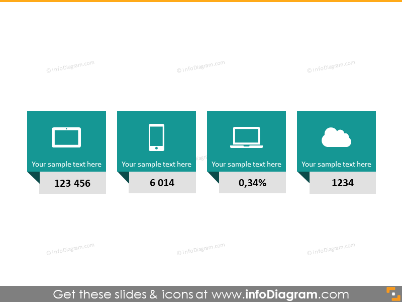 Icônes infographiques de présentation de données carrées 4 pour mobile ppt