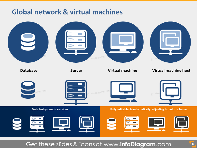 Global Network PPT-Icons Datenbankserver Virtuelle Maschine Host