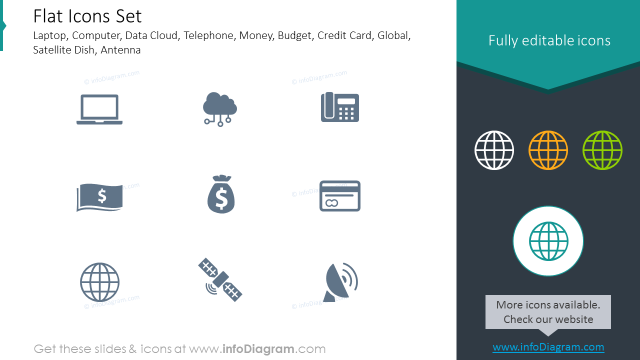 Flat icons set: laptop, computer, data cloud