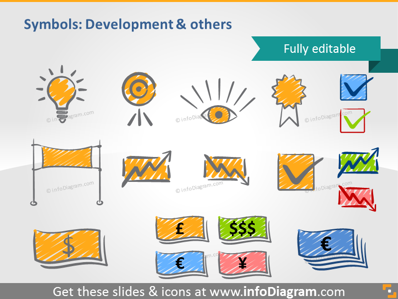 scribble development symbols bulb target handwritten pictograms icons ppt clipart