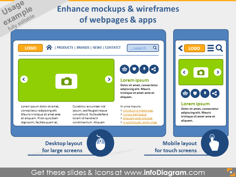 wireframing mockup symbols PPT icons bundle