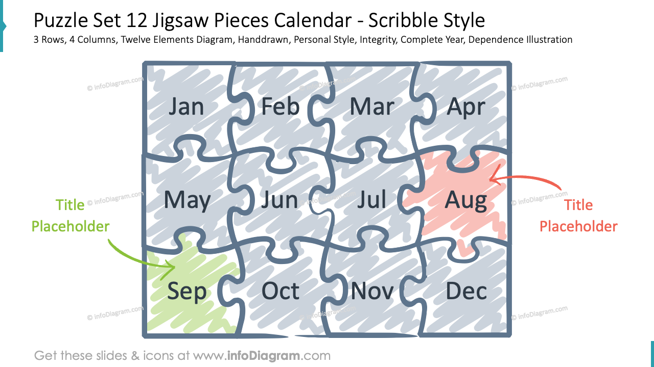 Puzzle Set 8 Jigsaw Pieces Scribble Style