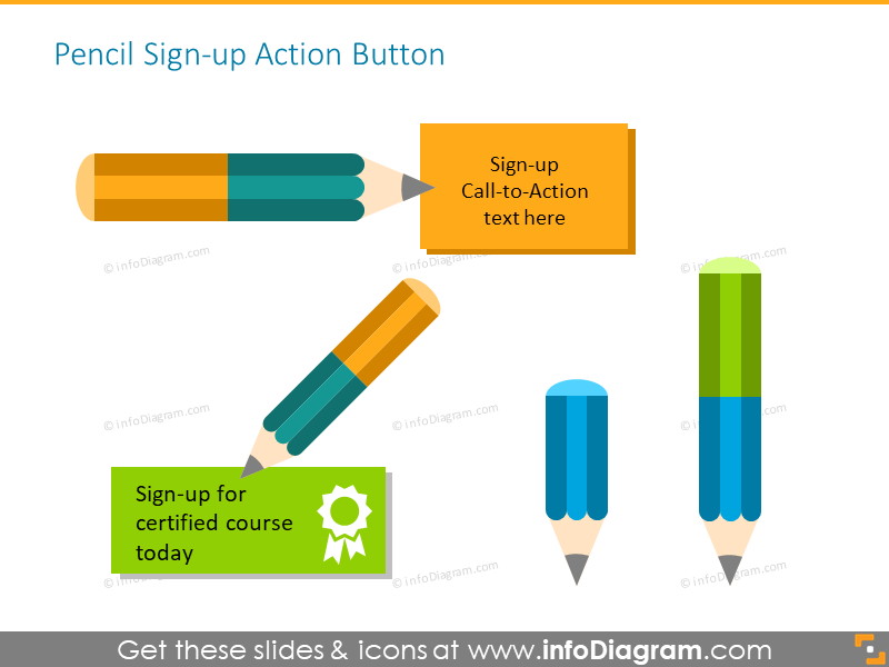 Buttons set illustrated with pencil symbols