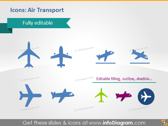 Icônes de transport d'avions vols clip art PowerPoint