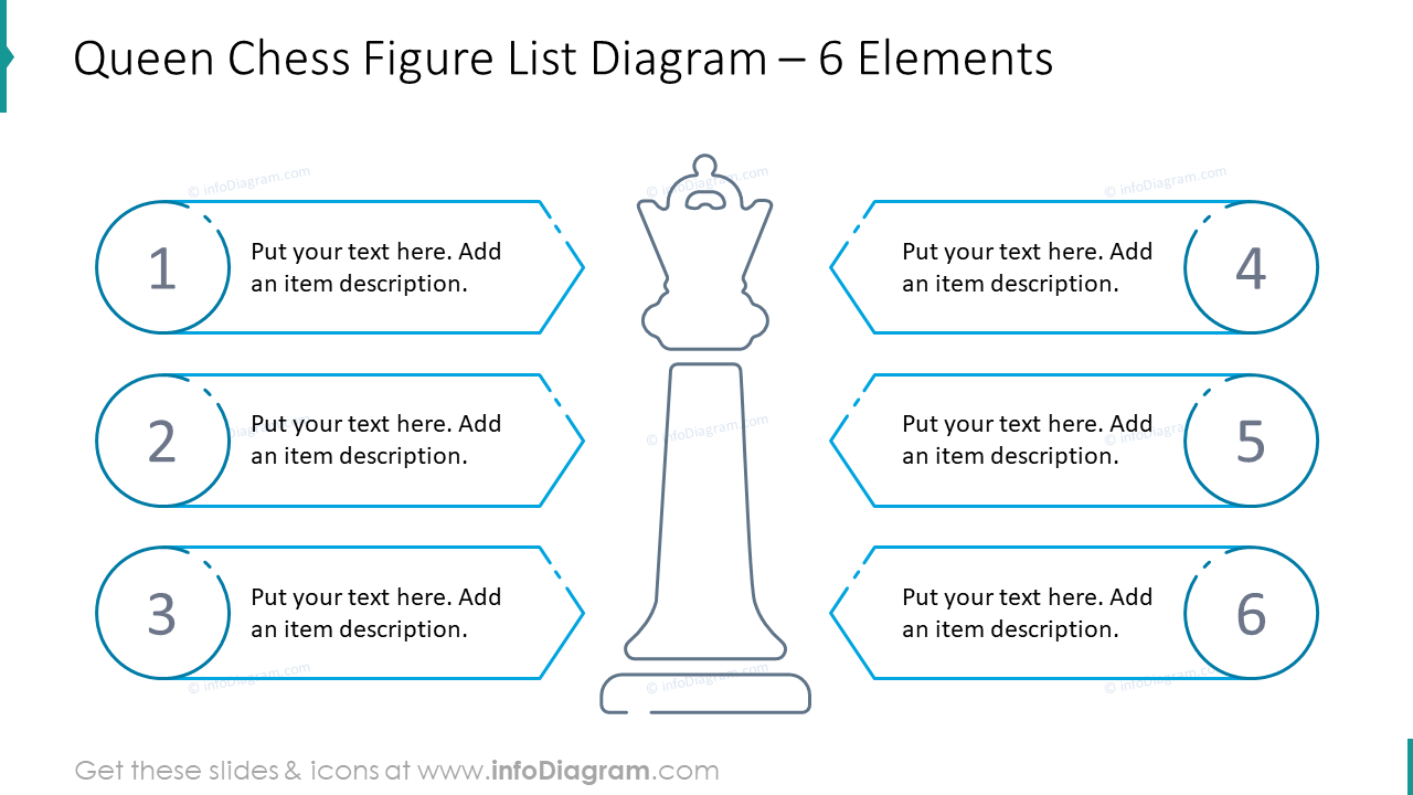 Queen chess figure list diagram for six elements