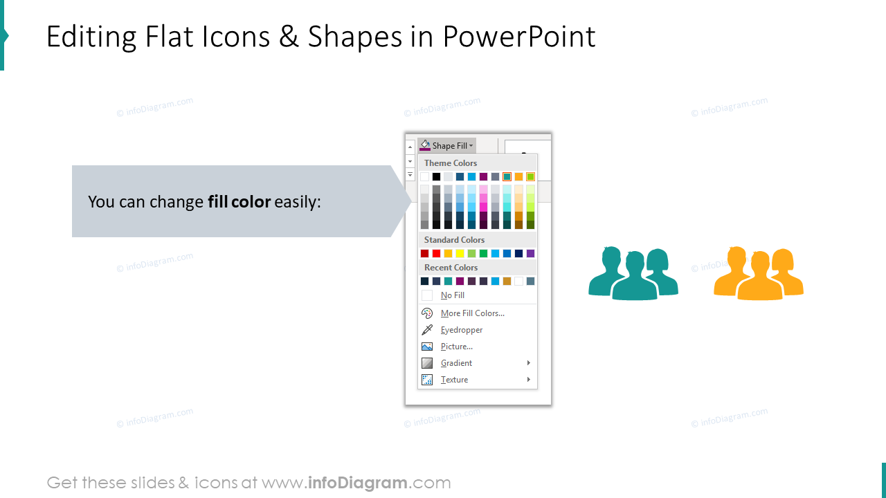 Editabilidad de íconos y formas planos en PowerPoint