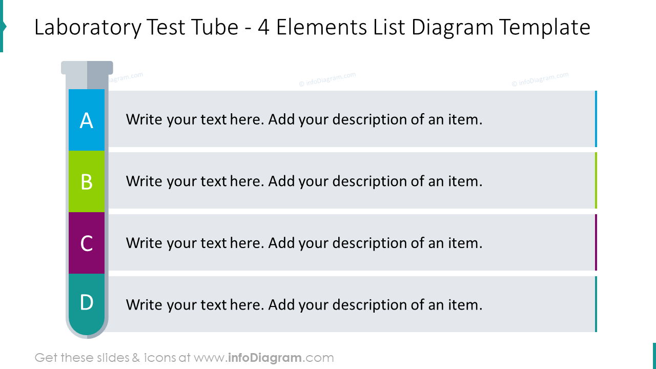 Tubo de ensayo de laboratorio para diagrama de lista de cuatro elementos