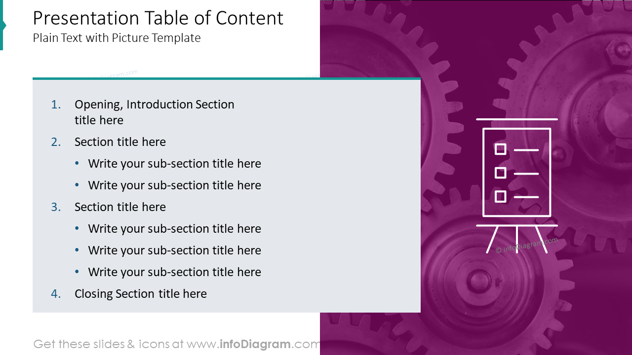Table de présentation du contenu texte brut avec modèle d'image