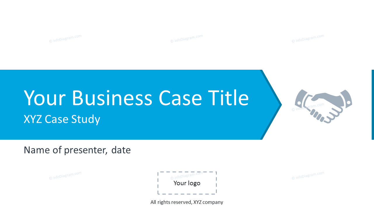 Titelfolie des Businessfalls mit Handshake-Symbol