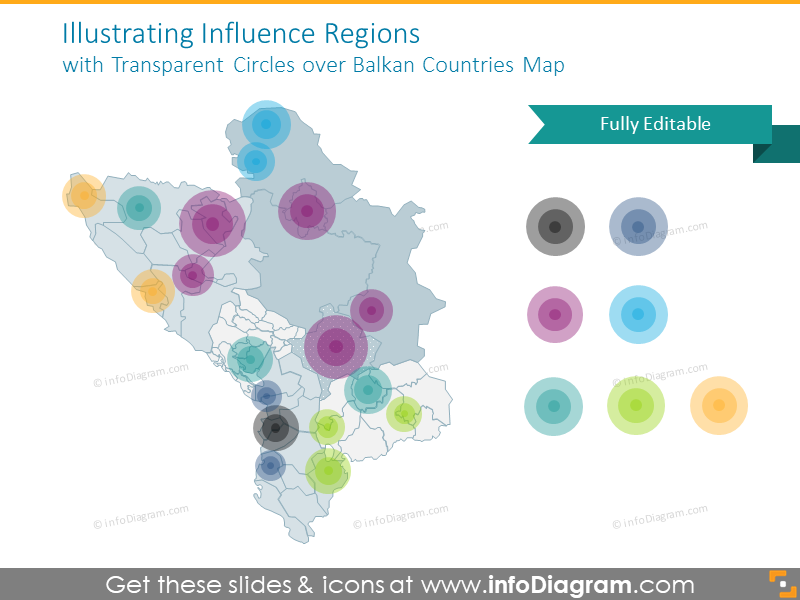Influence Regions with Transparent Circles over Balkan Countries