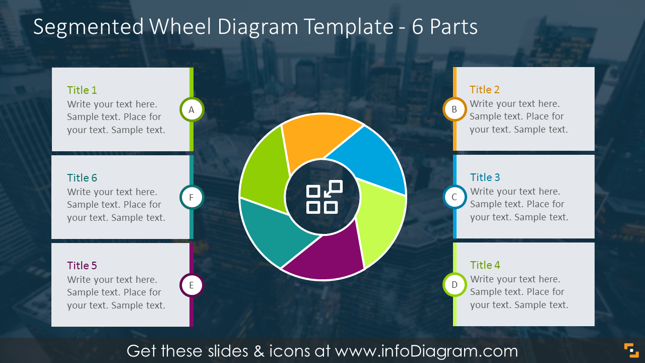 Diagramme de roue segmentée pour 6 éléments