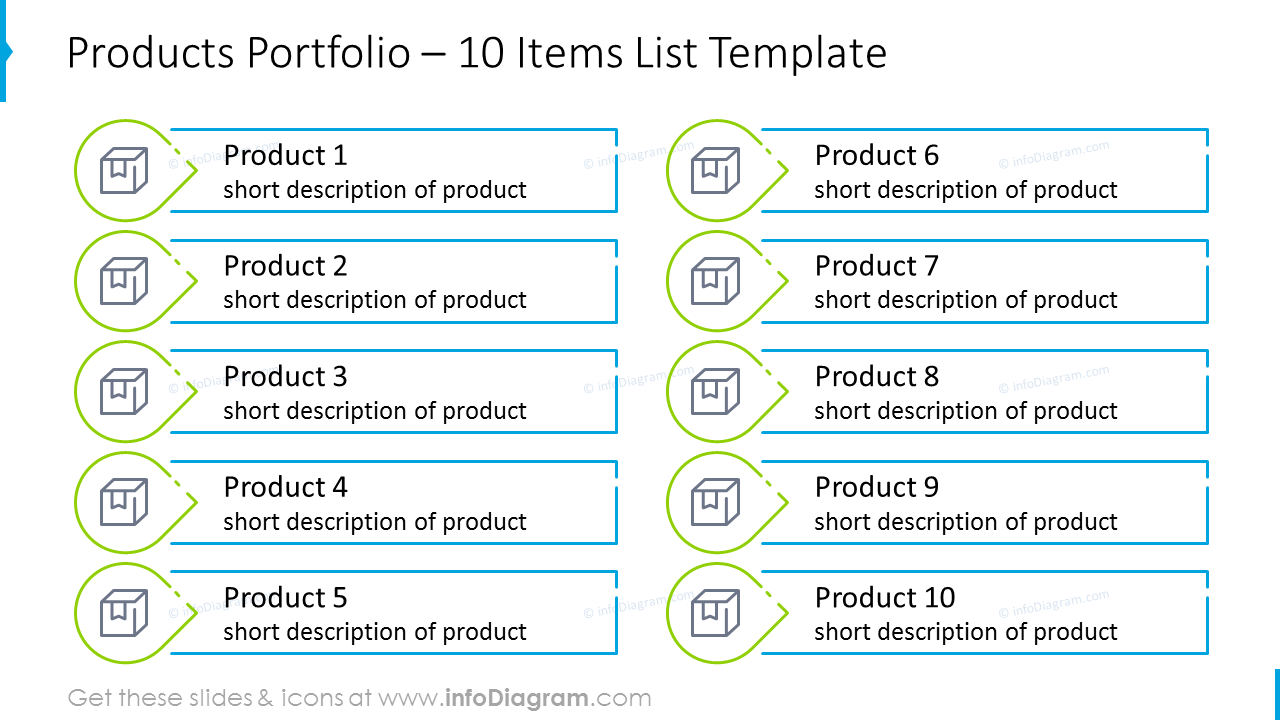 Slide de Portfólio de Produtos - Modelo de PowerPoint da Empresa de Produtos