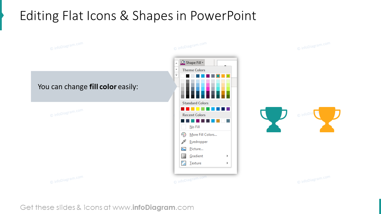 Editabilidade de ícones e formas planas no PowerPoint