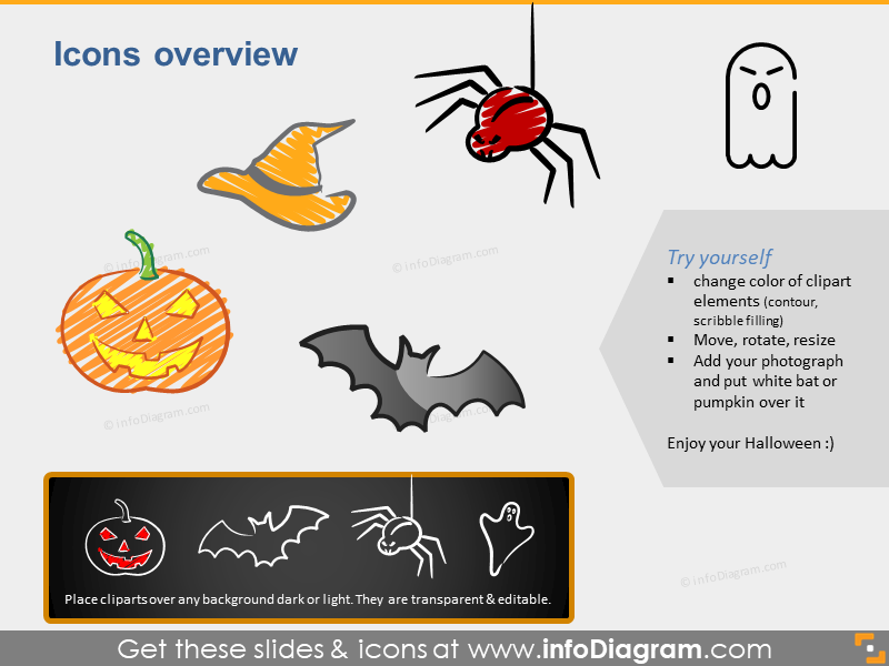 iconos de powerpoint de globos fantasmas de halloween aterradores oscuros blancos