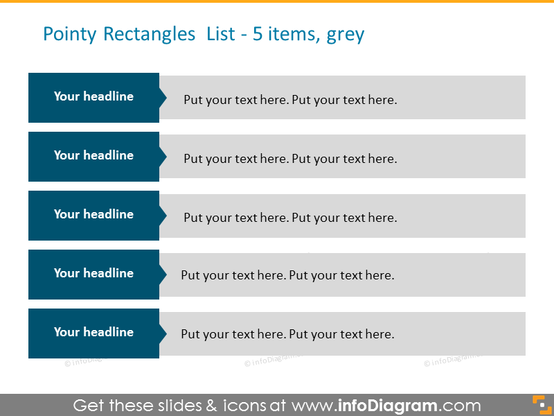 Liste de rectangles pointus en couleur grise