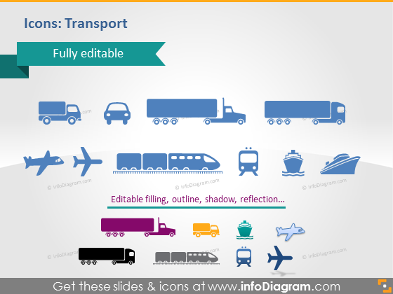 Transportikonen Lastwagen Flugzeug Zug Schiff PowerPoint