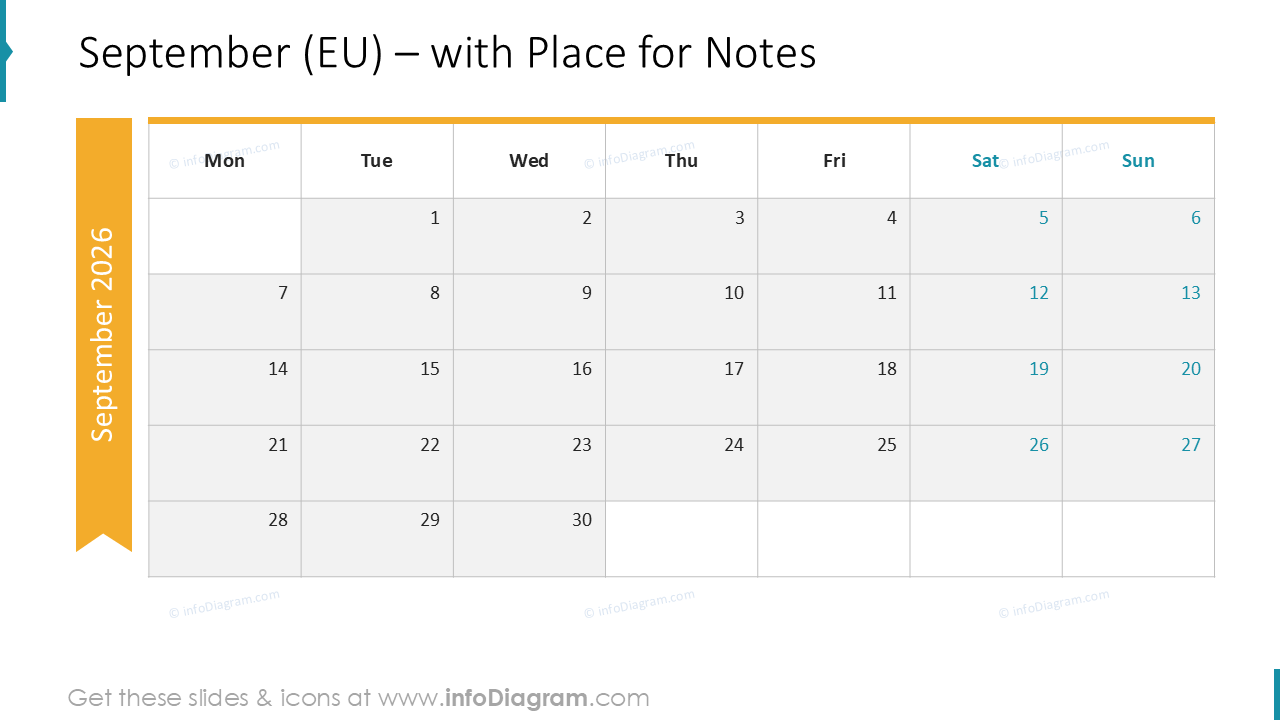 September (EU) – with Place for Notes
