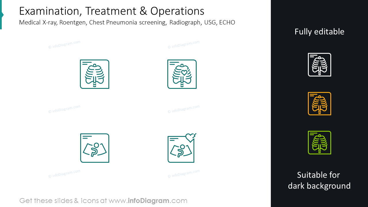 Íconos de rayos X médicos, roentgen, screening de neumonía de tórax, radiografía