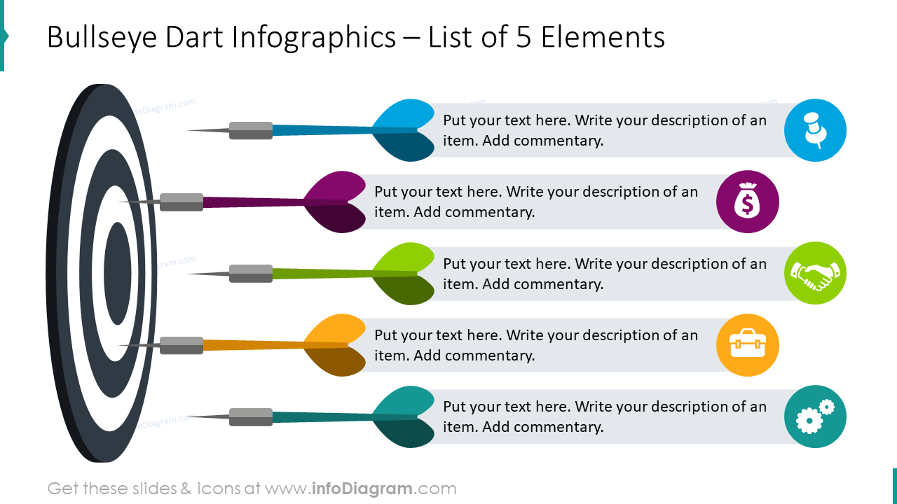 Bullseye dart infographics: list of five elements