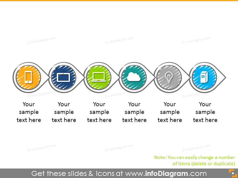 Timeline diagram illustrated with teardrop with icons