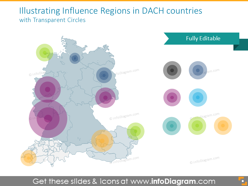 DACH countries map illustrated with influence regions