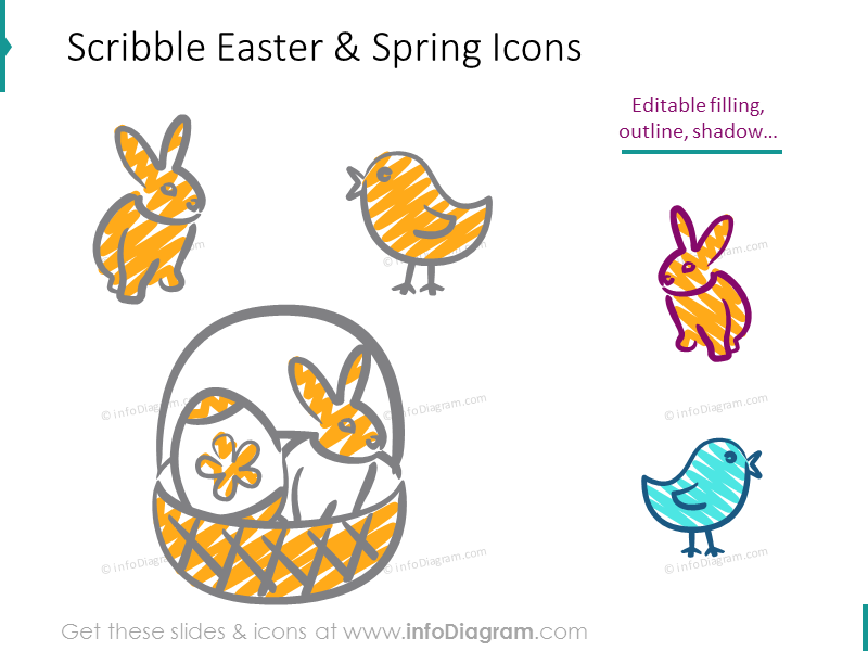 Iconos de primavera y Pascua escritos a mano (clipart PPT)