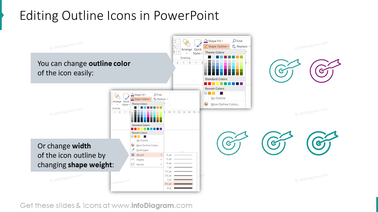 Editabilidade de ícones de contorno no PowerPoint