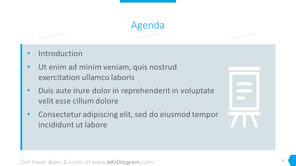 Präsentationsagenda illustriert mit Listen Diagramm Vorlage