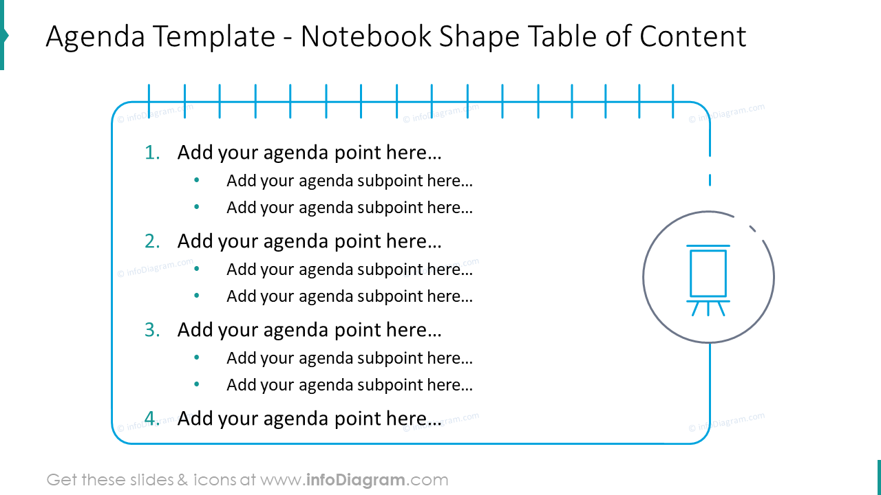 Modèle d'agenda présenté sous forme de table en forme de carnet.