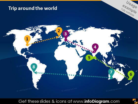 infographies de localisation de carte du monde blanche pptx