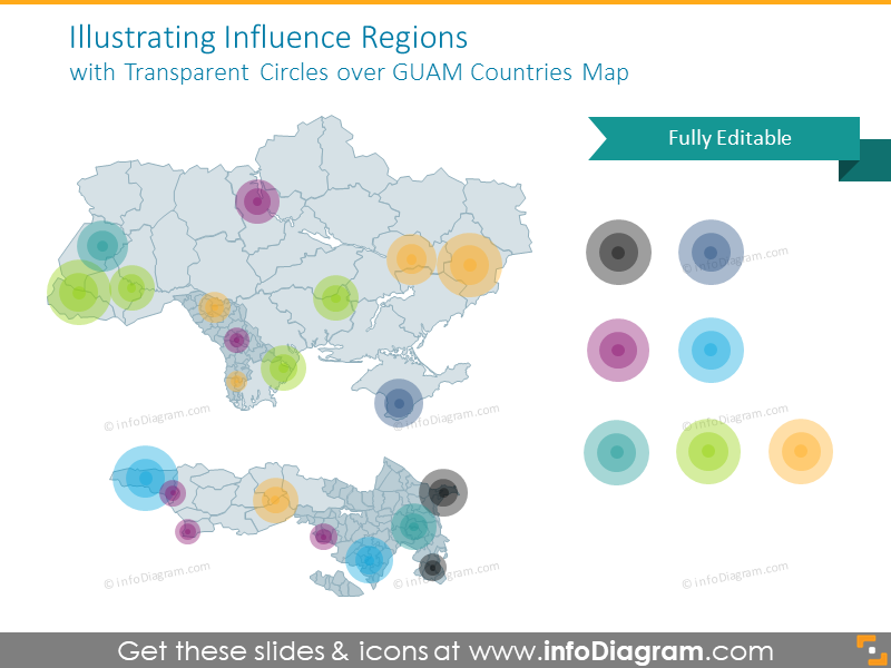 Régions d'influence avec des cercles transparents
