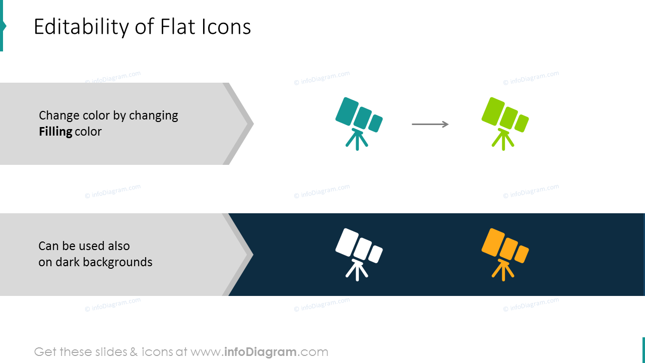 Editable flat icons on different backgrounds