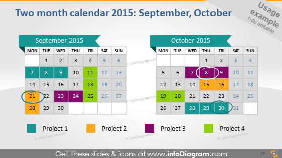 School Calendars 2015 2016 graphics (PPT tables and icons, EU ISO dates)