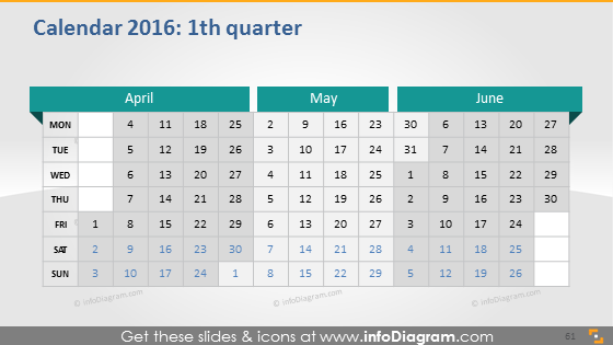 School Calendars 2015 2016 graphics (PPT tables and icons, EU ISO dates)