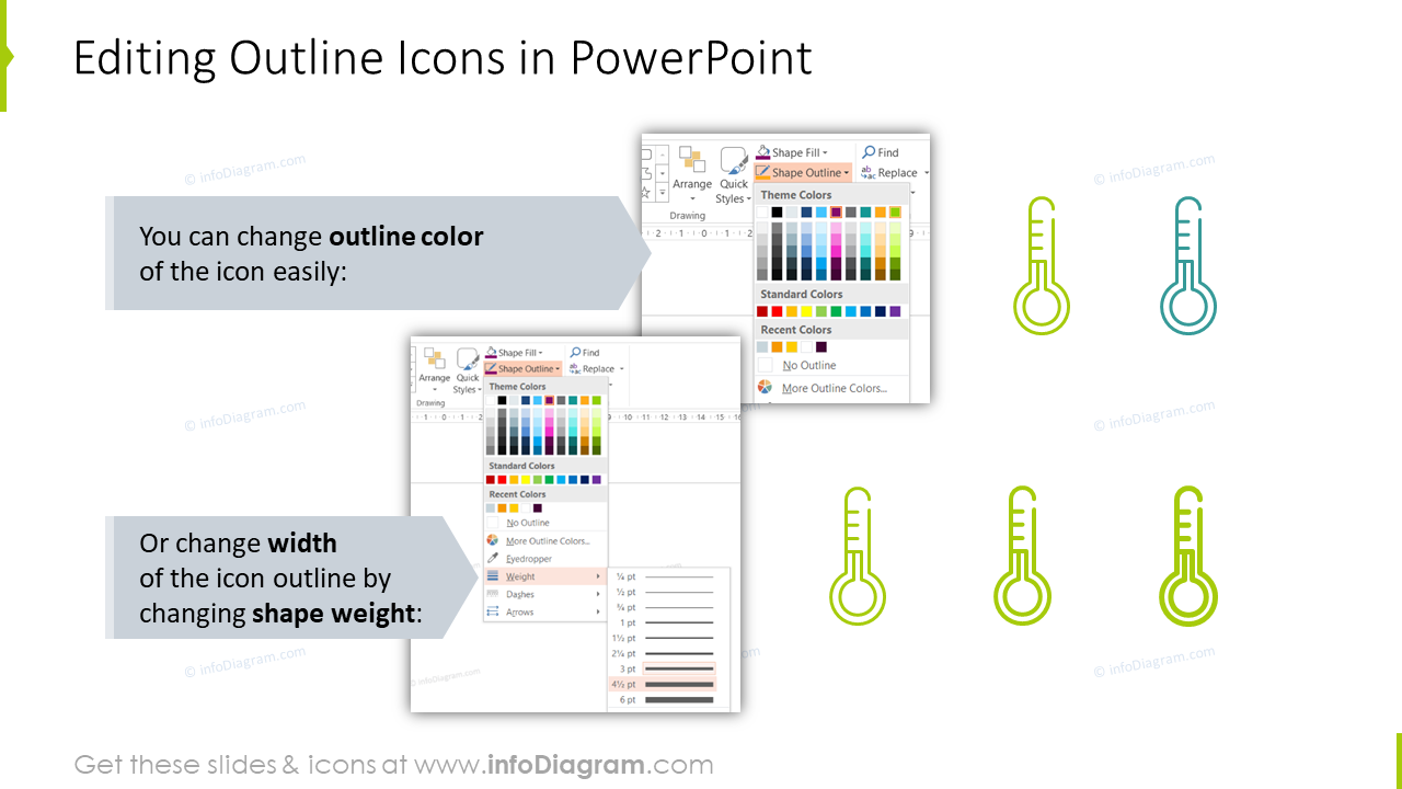Editabilidad de los iconos de contorno en PowerPoint