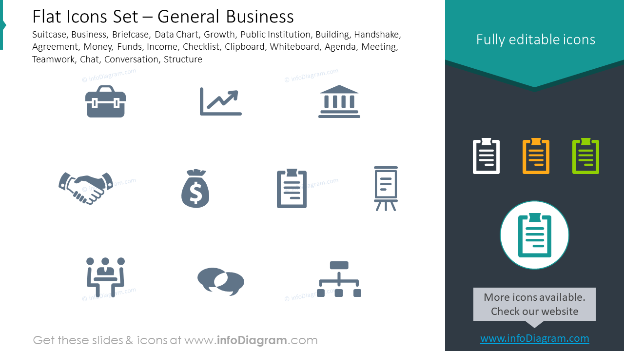 Flat icons set: general business suitcase, business, briefcase