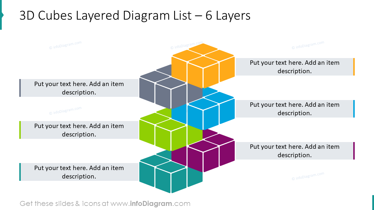 Modelo de PPT de Lista de Diagramas em Camadas de Cubos 3D