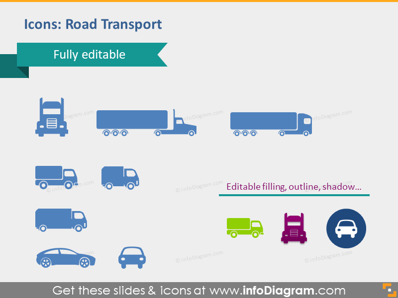 Straßentransportlogistik-Icons Lkw Fahrzeug Auto Lastwagen Auto