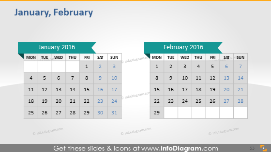 School Calendars 2015 2016 graphics (PPT tables and icons, EU ISO dates)