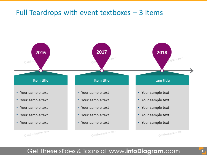 modelo infográfico de linha do tempo no powerpoint para 3 elementos