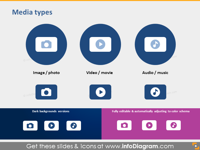 symboles médias photo vidéo audio icône ppt