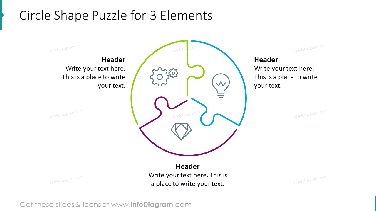 Kreisform-Puzzle für 3 Elemente PPT-Folie