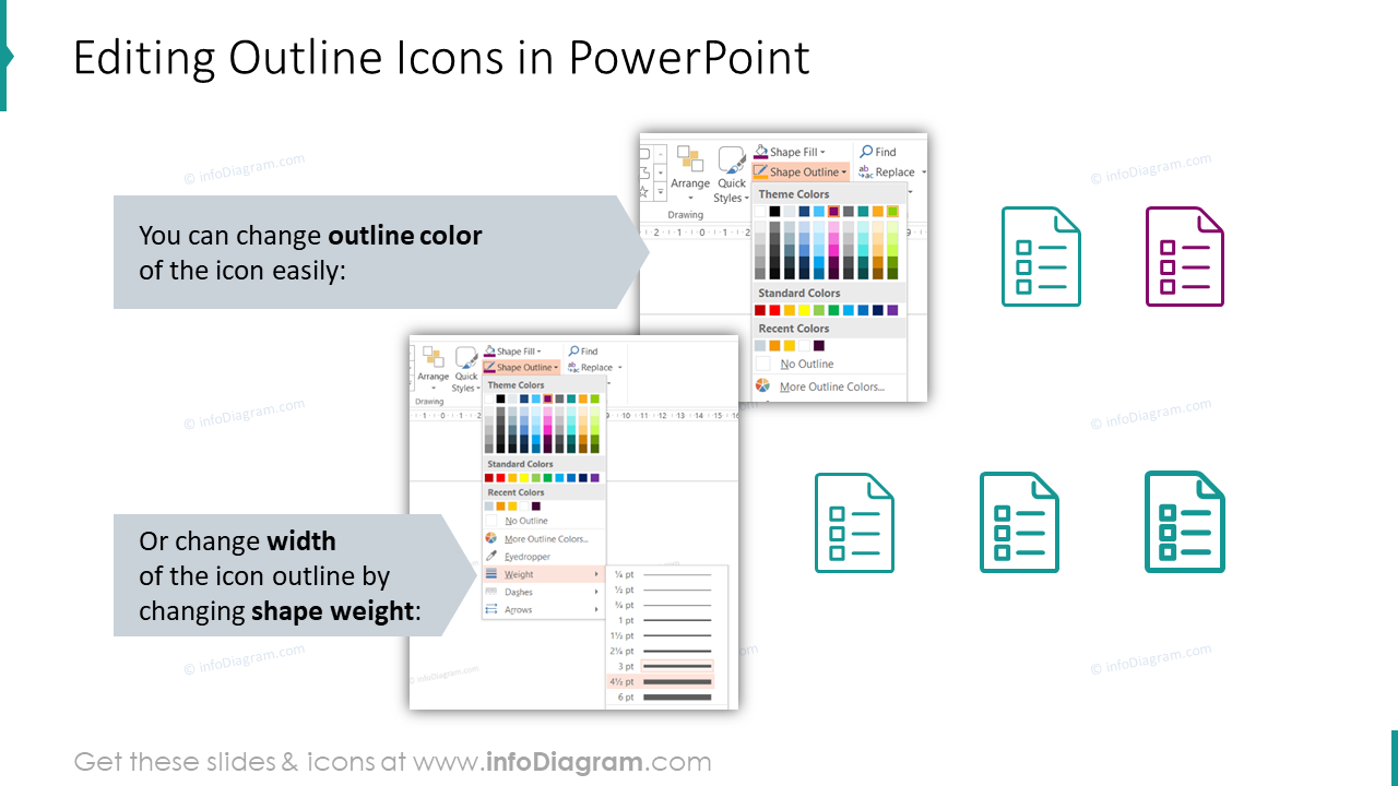 Editabilidade dos ícones de contorno no PowerPoint