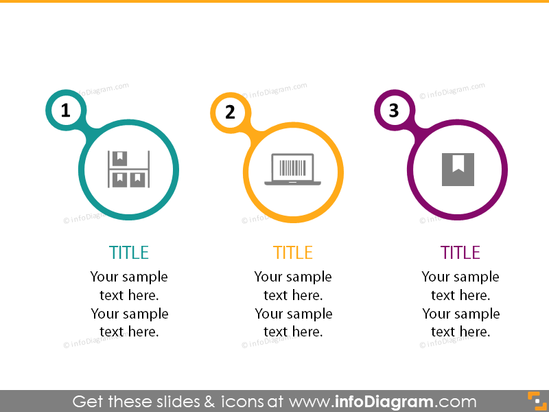 3 iconos profesionales de infografía coloridos en ppt