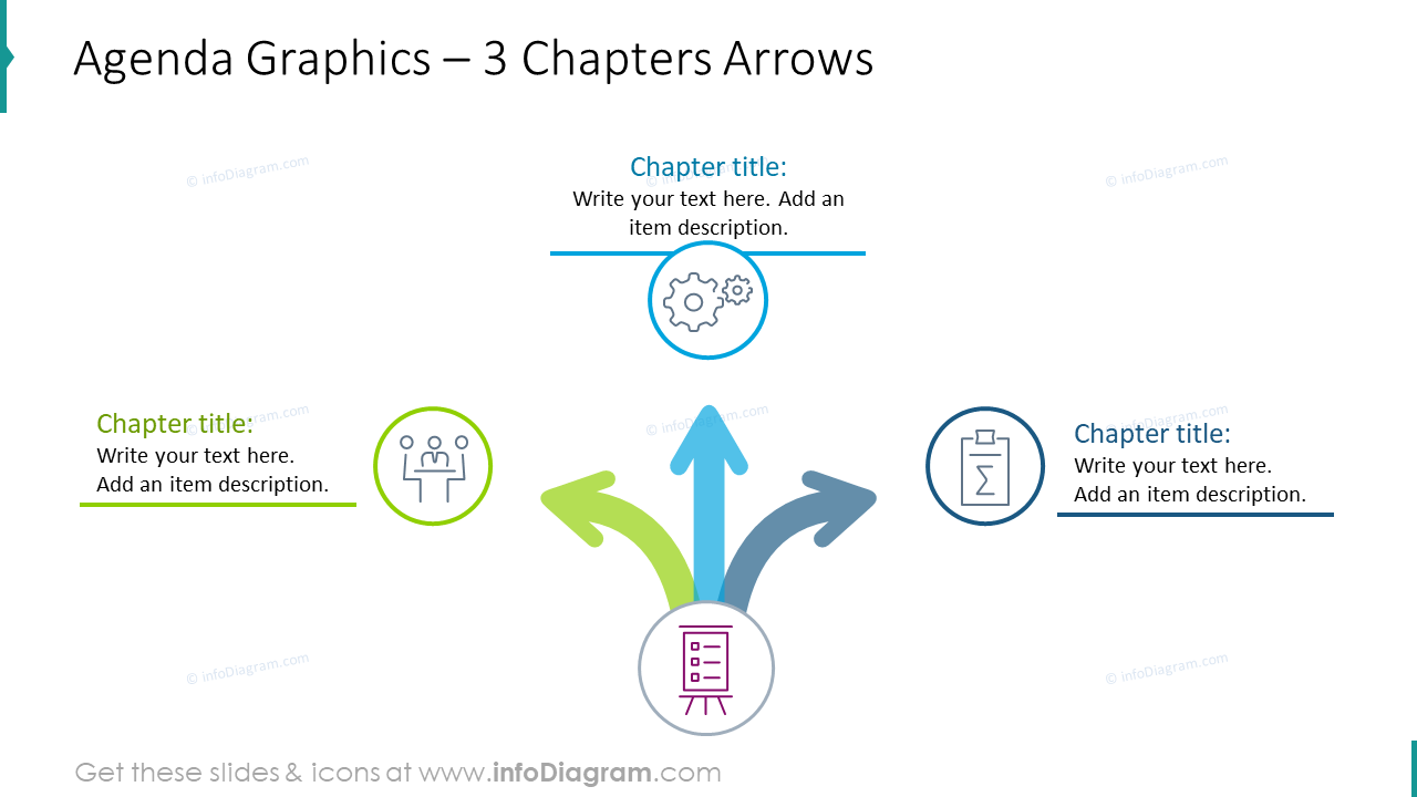 Graphiques d'agenda avec 3 flèches de chapitres