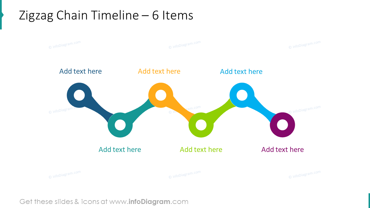 Línea de tiempo de cadena en zigzag para 6 elementos