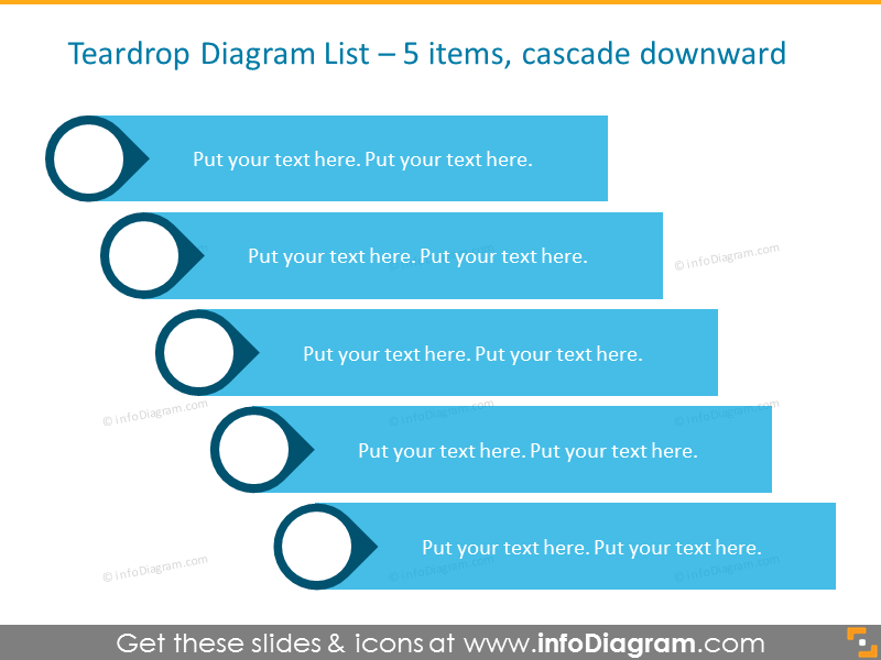 Example of List Diagram with 5 elements, placed Cascade Downward 