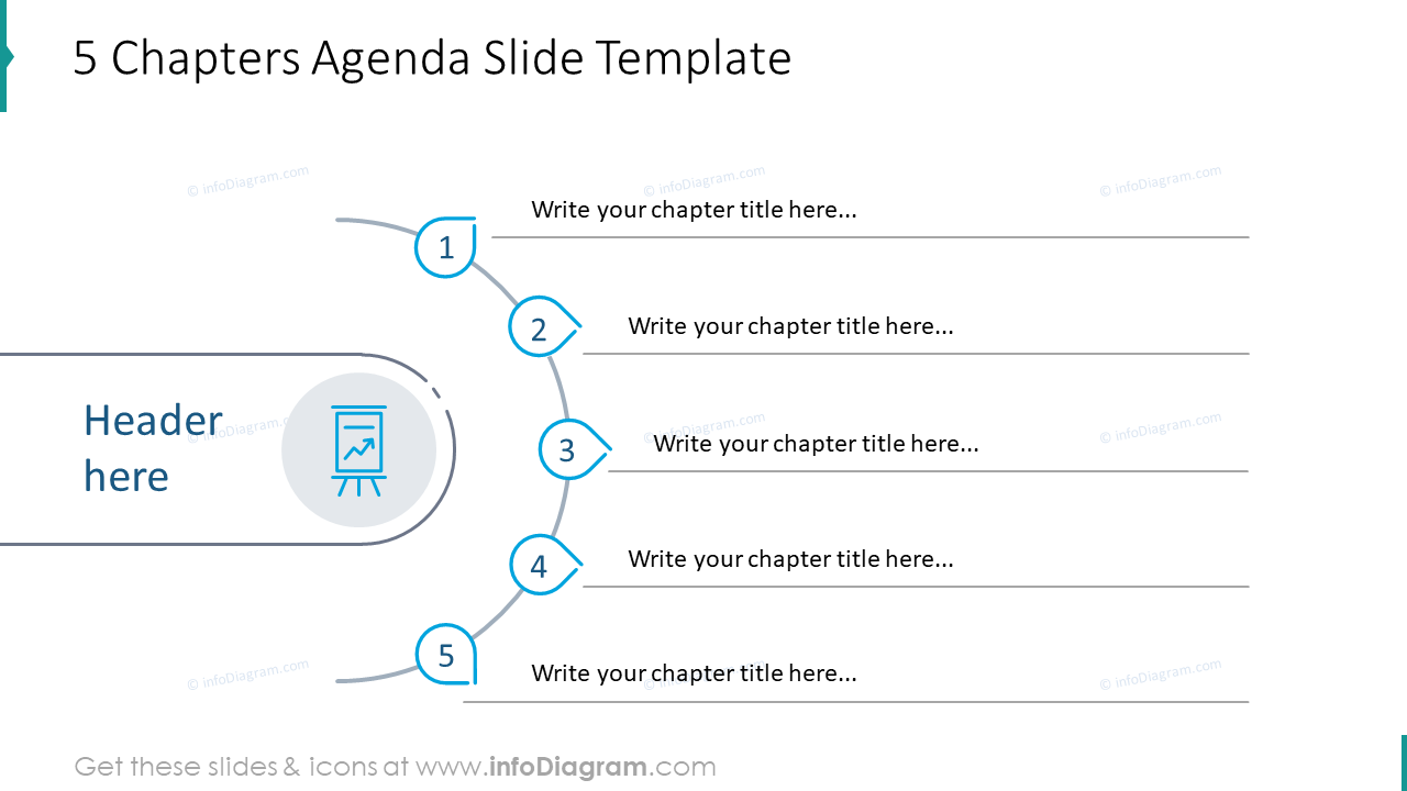 Modèle de diapositive d'agenda de 5 chapitres